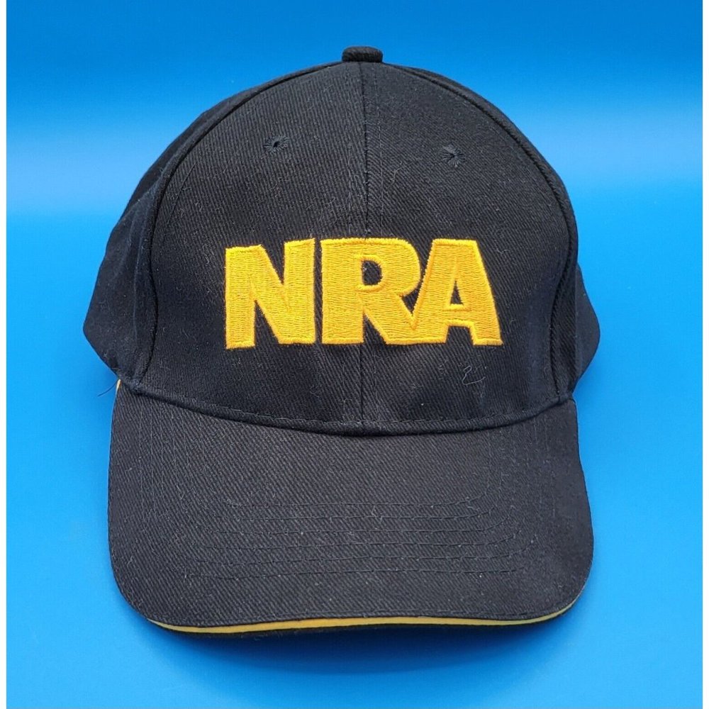 NRA Black & Yellow Embroidered Baseball Cap Hat With USA Flag & Logo on Back